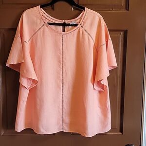 Symple NYC Linen Peach colored Pullover top XL. Short Butterfly Sleeves